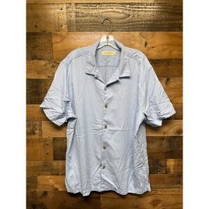 Tommy Bahama Mens XL Silk Cotton Short Sleeve Button Up Shirt Blue Patterned